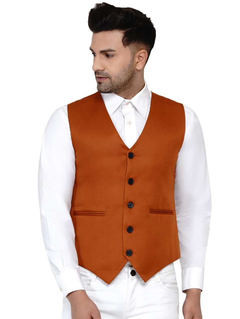 brown solid classic waist coat