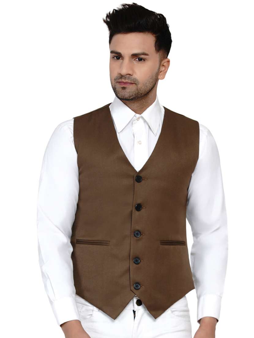 brown solid classic waist coat