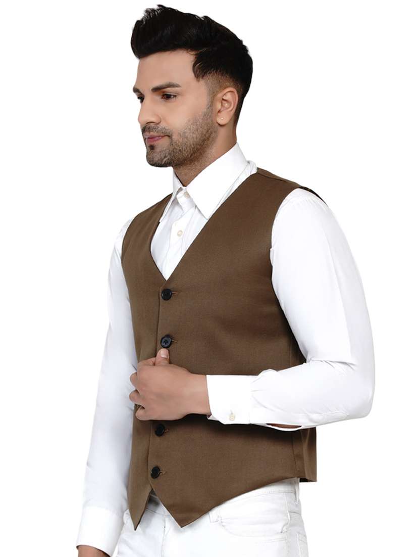 brown solid classic waist coat - 17911798 -  Standard Image - 1