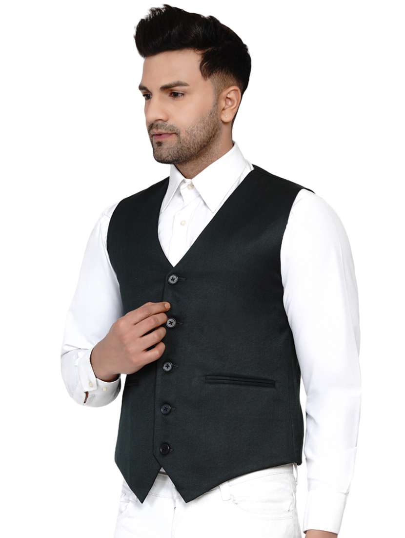 green solid classic waist coat - 17911799 -  Standard Image - 1