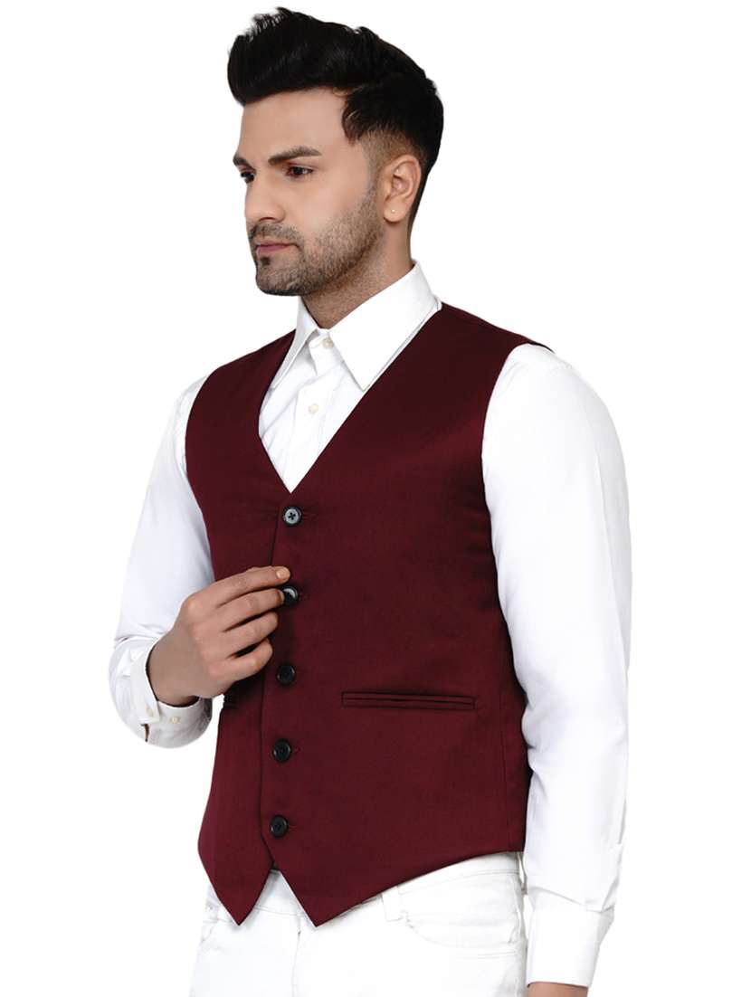 red solid classic waist coat - 17911800 -  Standard Image - 1