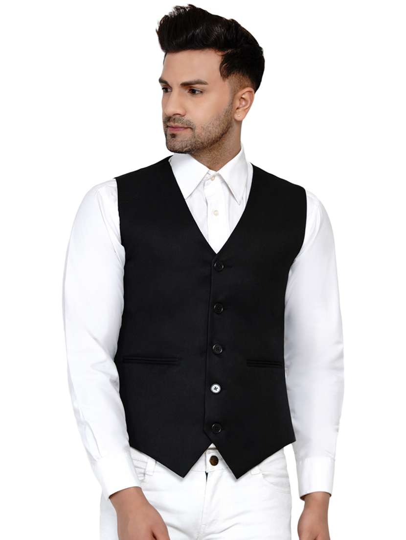 black solid classic waist coat