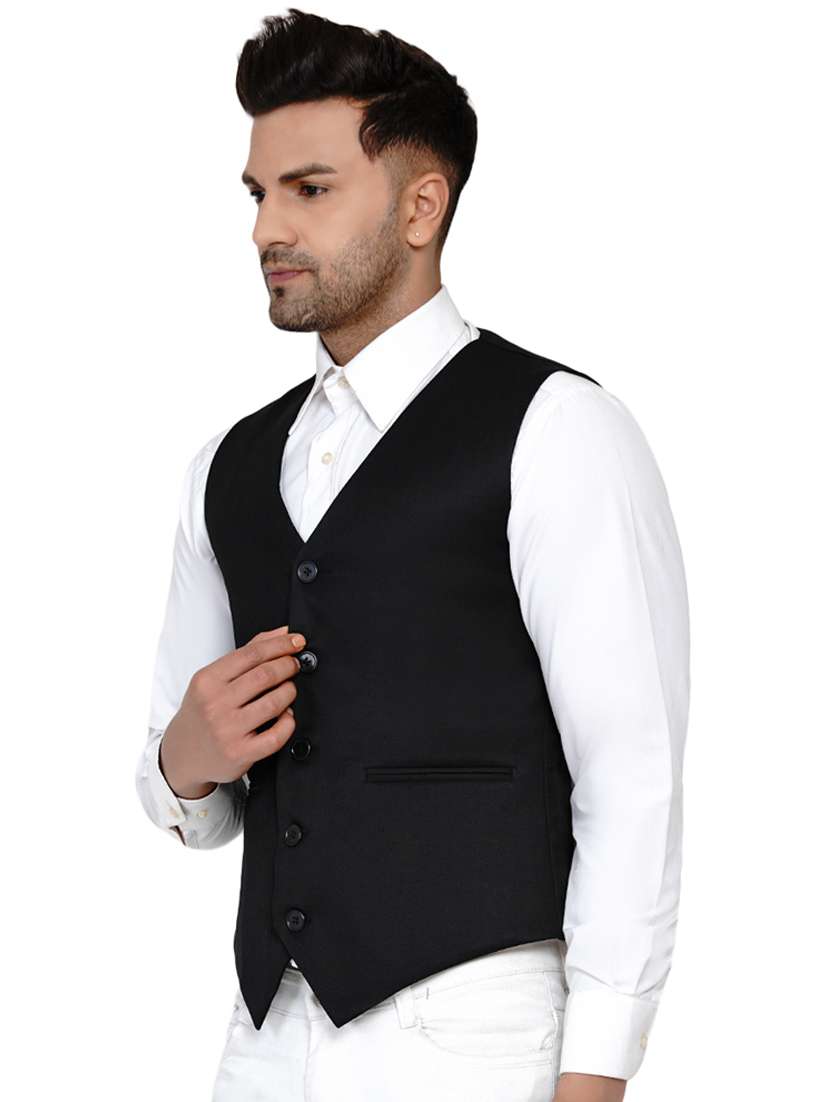 black solid classic waist coat - 17911802 -  Standard Image - 1