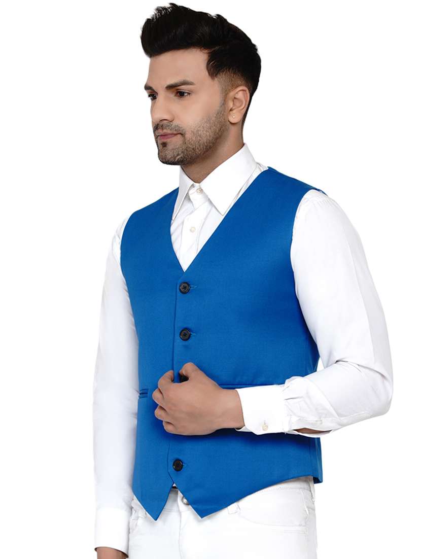 blue solid classic waist coat - 17911804 -  Standard Image - 1