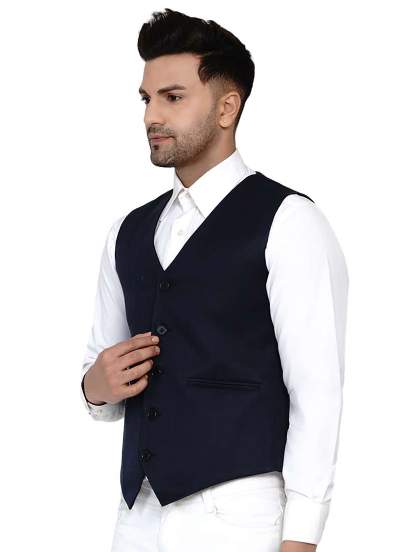 navy blue solid classic waist coat - 17911807 -  Standard Image - 1