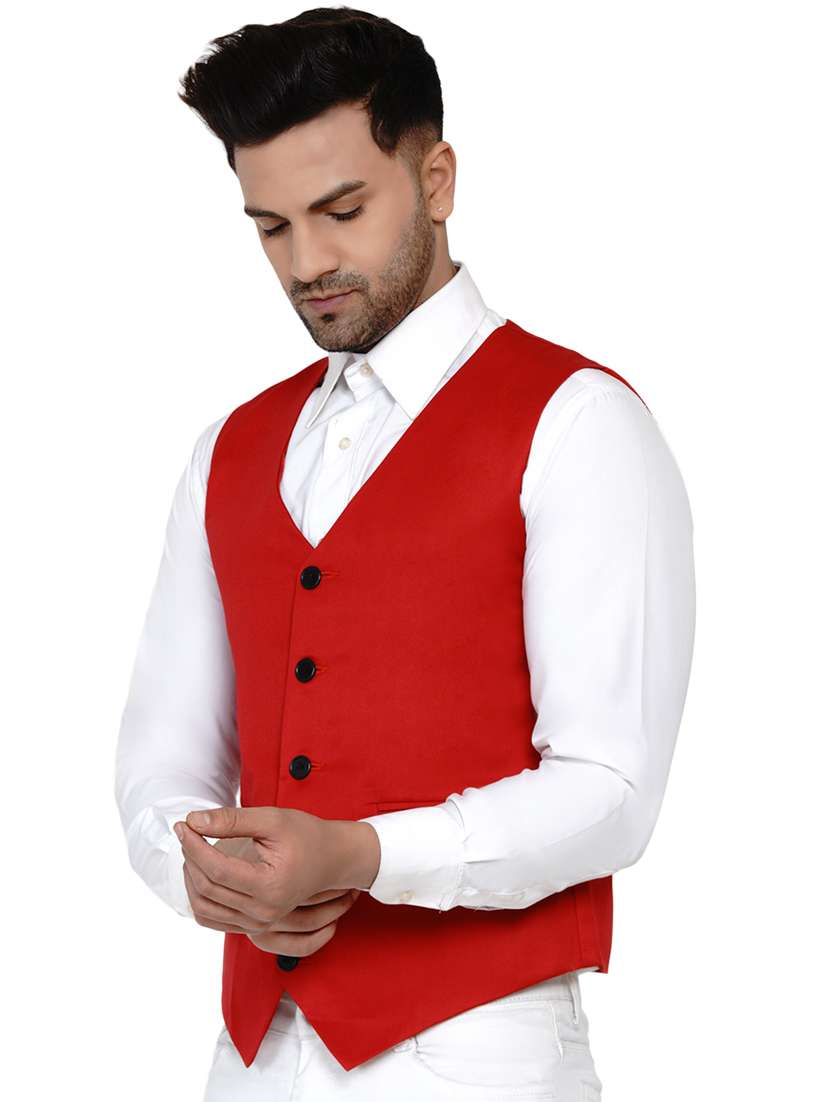 red solid classic waist coat - 17911808 - Standard Image - 1