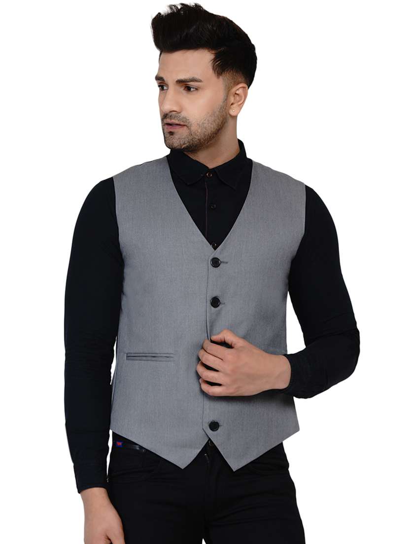 grey solid classic waist coat