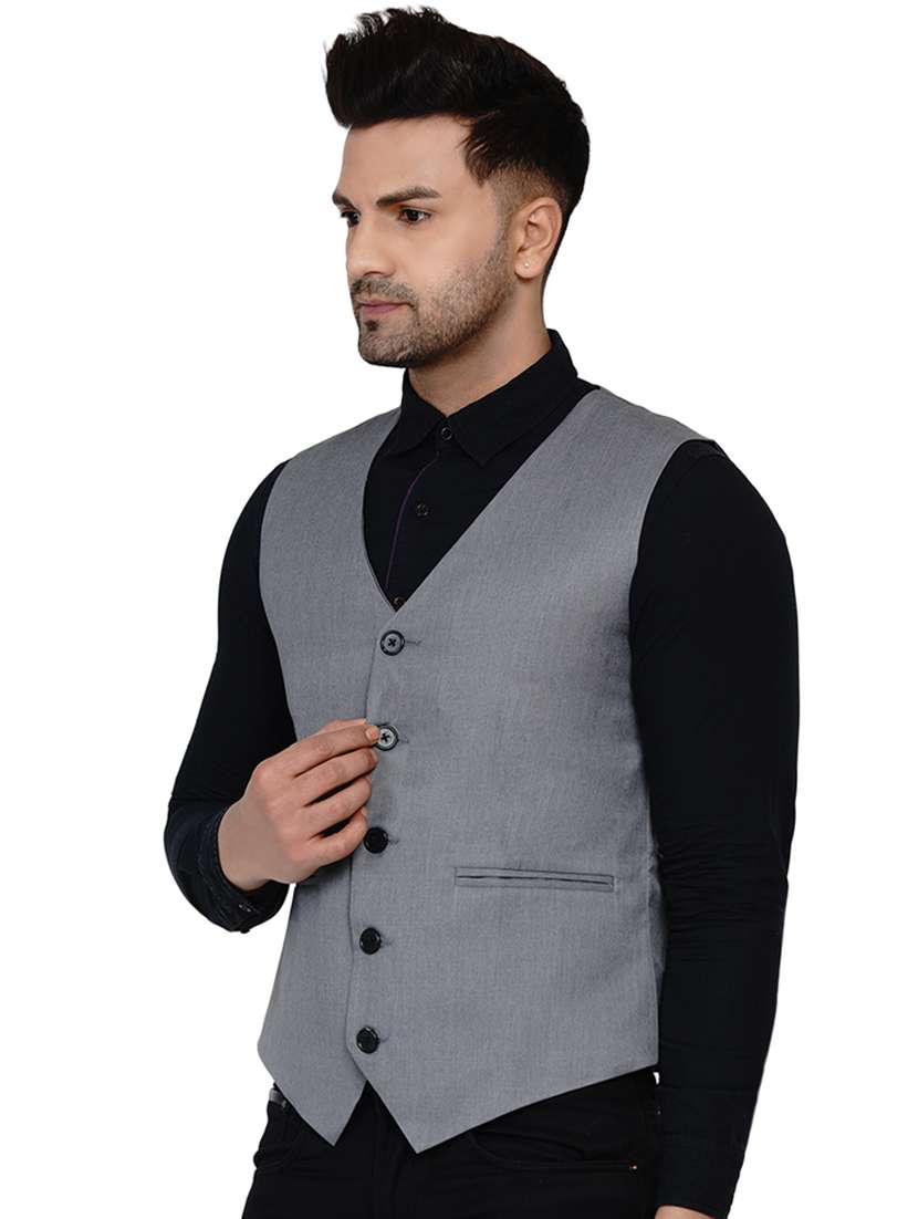grey solid classic waist coat - 17911814 - Standard Image - 1