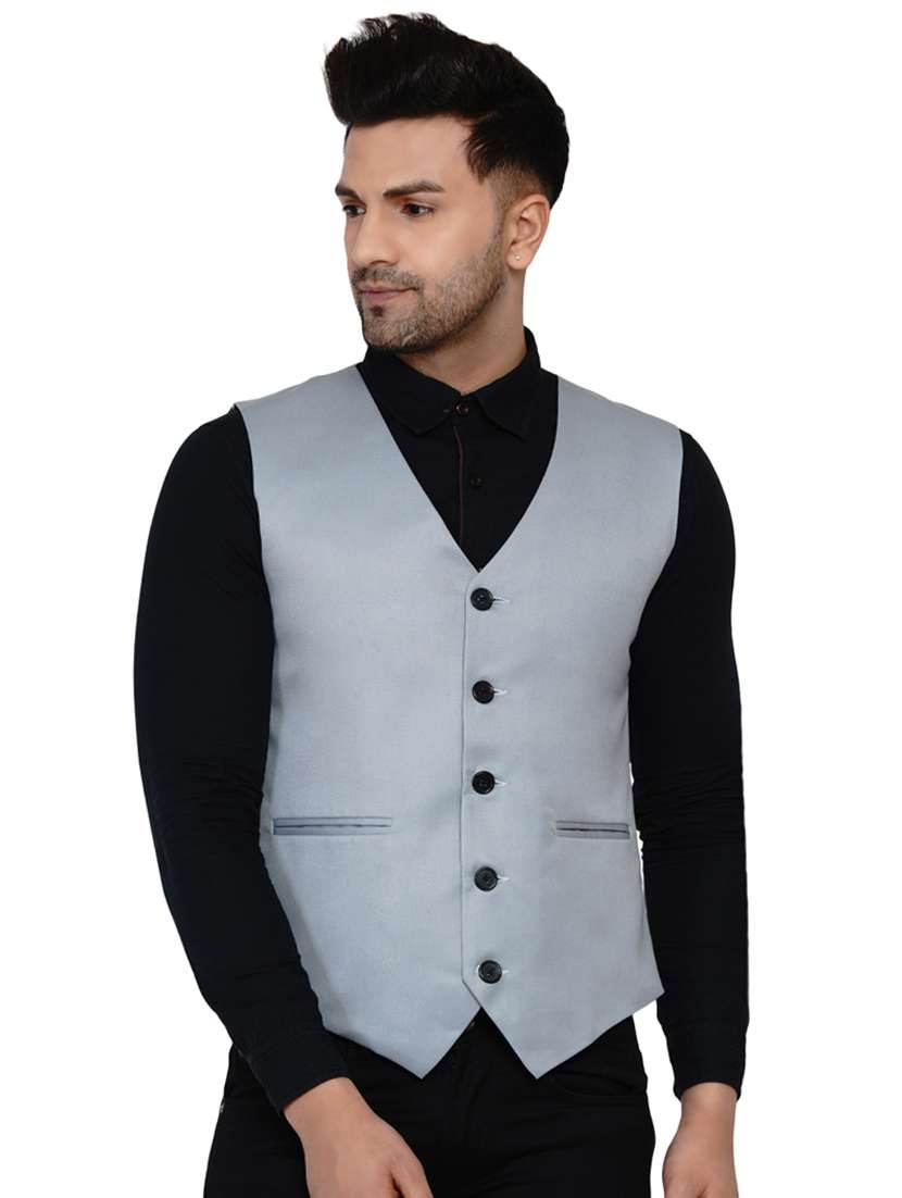 grey solid classic waist coat