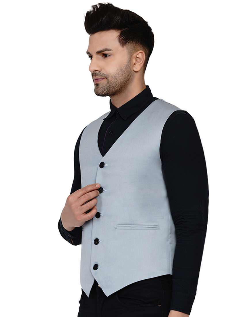 grey solid classic waist coat - 17911816 - Standard Image - 1