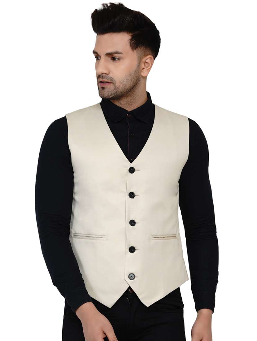 beige solid classic waist coat