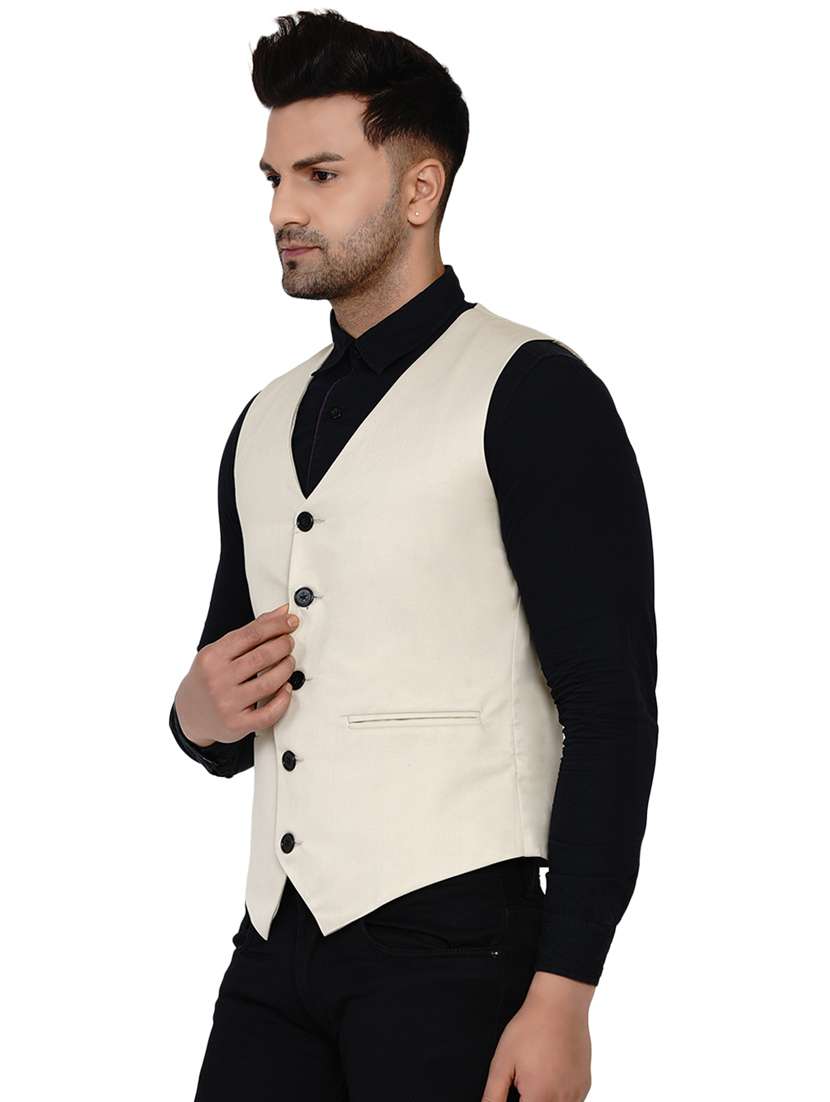 beige solid classic waist coat - 17911817 -  Standard Image - 1