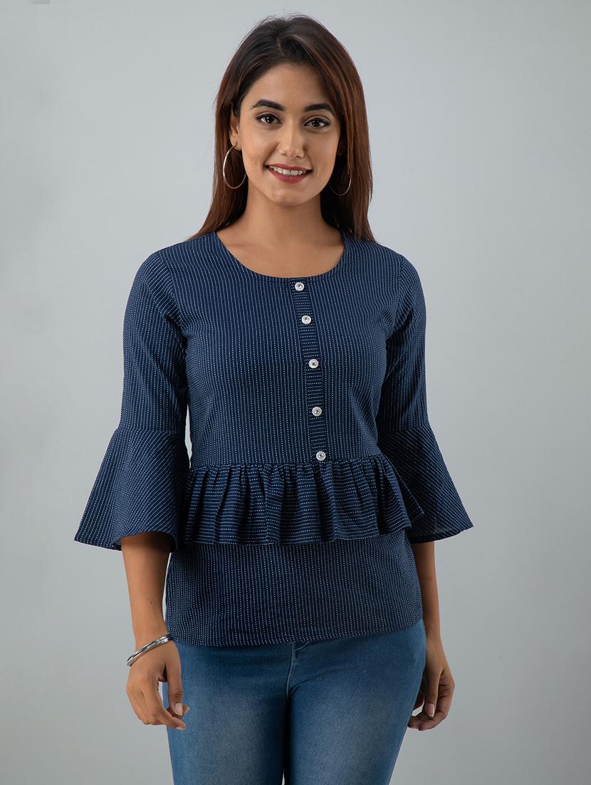 women's ruffle round neck top - 17911848 -  Zoom Image - 0