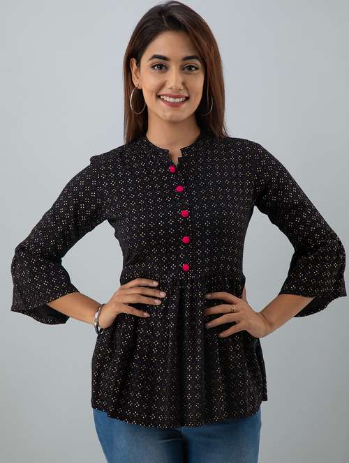 women's peplum mandarin neck top - 17911849 - Standard Image - 0