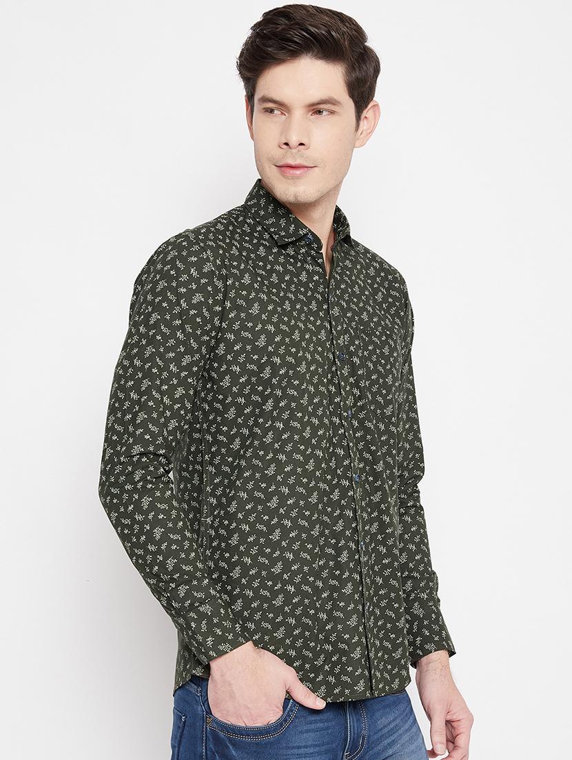 olive green printed casual shirt - 17912161 - Standard Image - 1