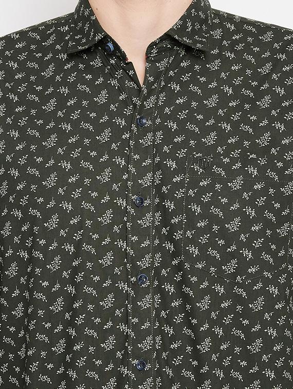 olive green printed casual shirt - 17912161 - Standard Image - 4