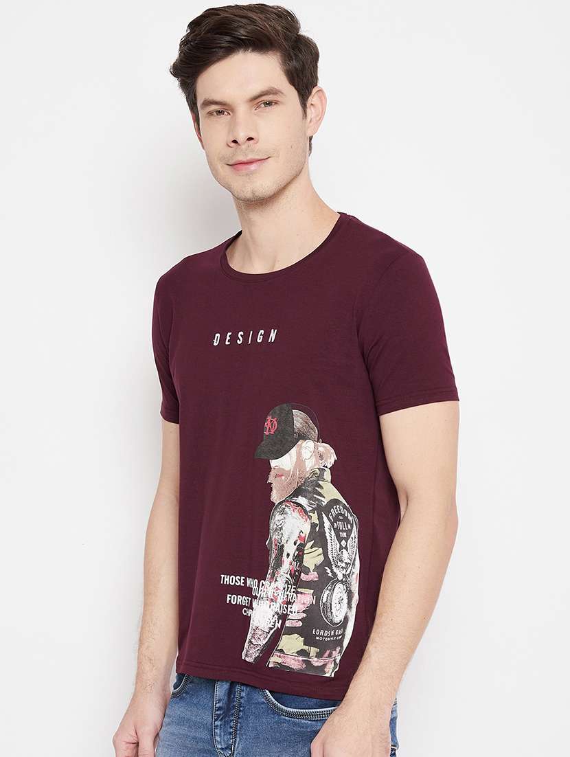 maroon printed t-shirt - 17912169 - Standard Image - 1