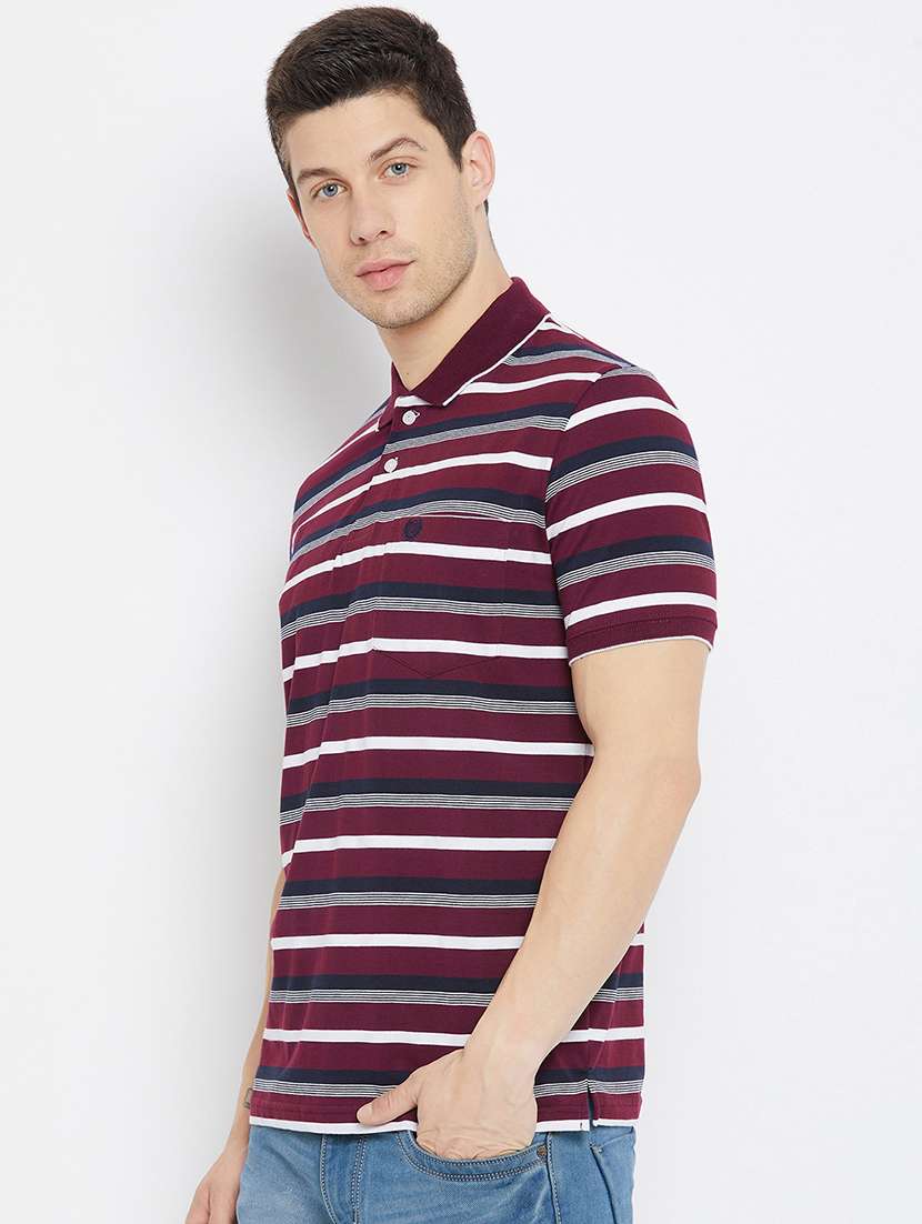 maroon striped polo t-shirt - 17912194 - Standard Image - 1