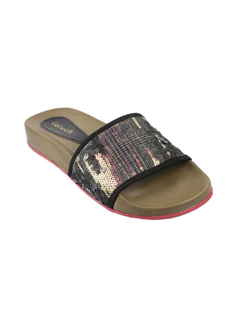 black synthetic  flip flops