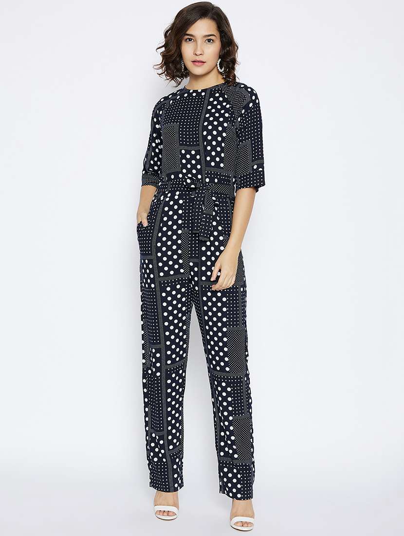 tie front printed full leg jumpsuit
