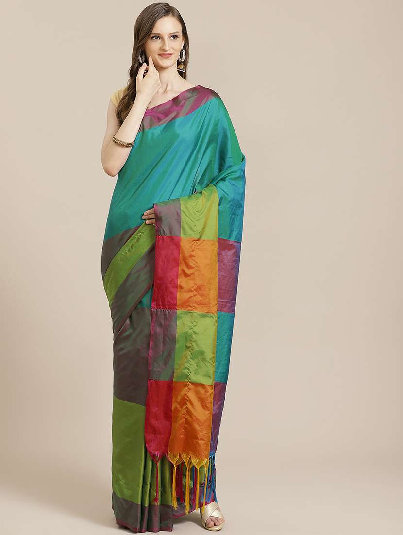 women's color block multi colored saree with blouse