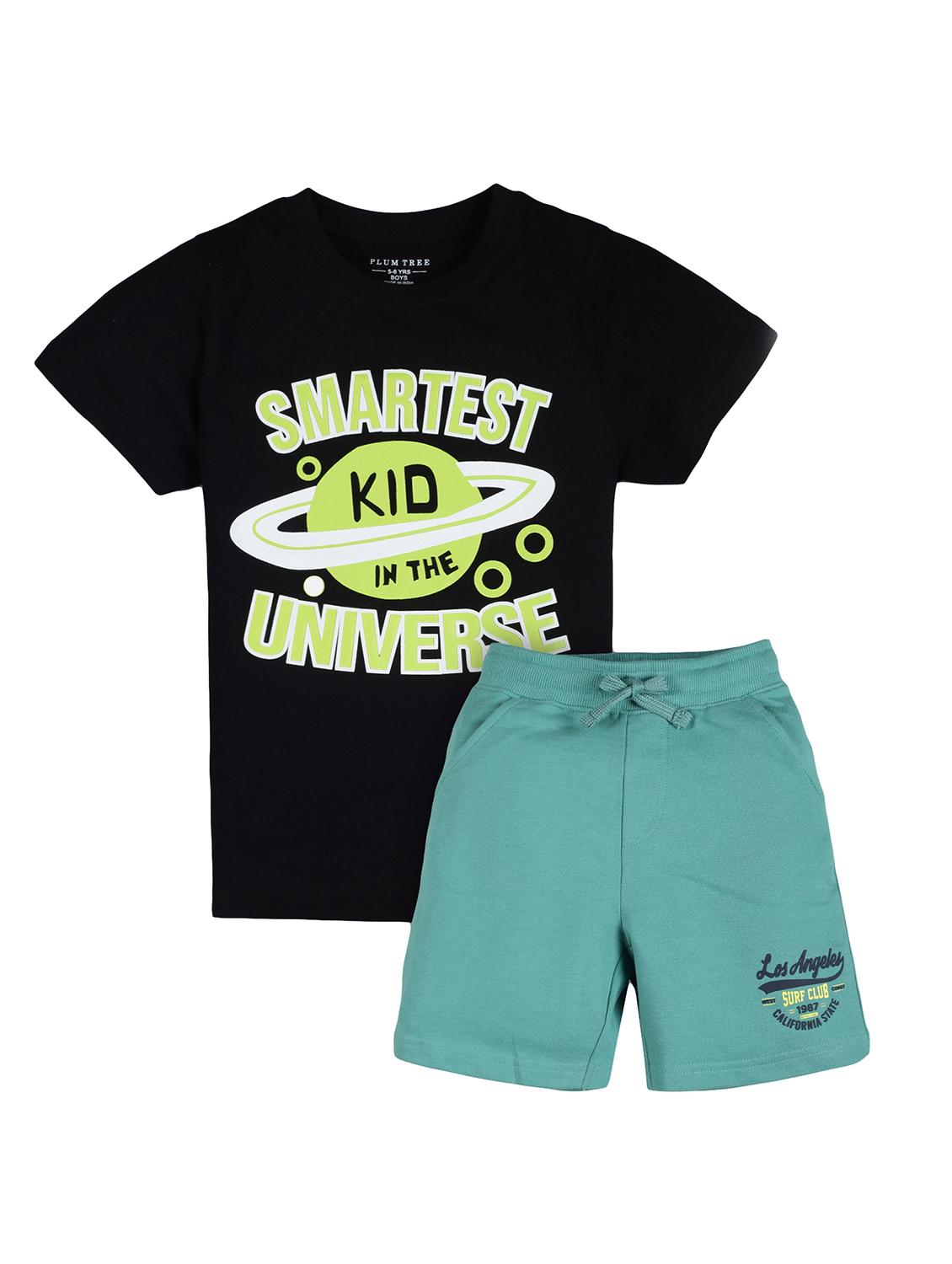 boys typographic printed shorts set