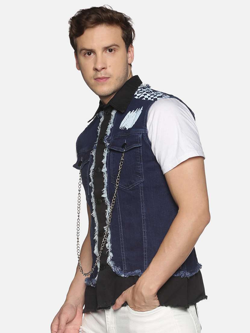 blue printed denim jacket - 17915203 - Standard Image - 1