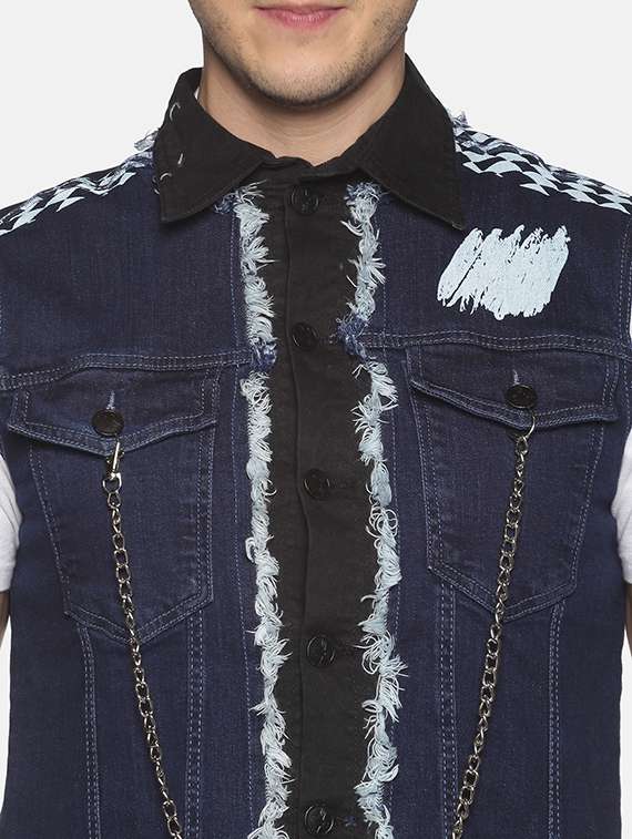 blue printed denim jacket - 17915203 - Standard Image - 4