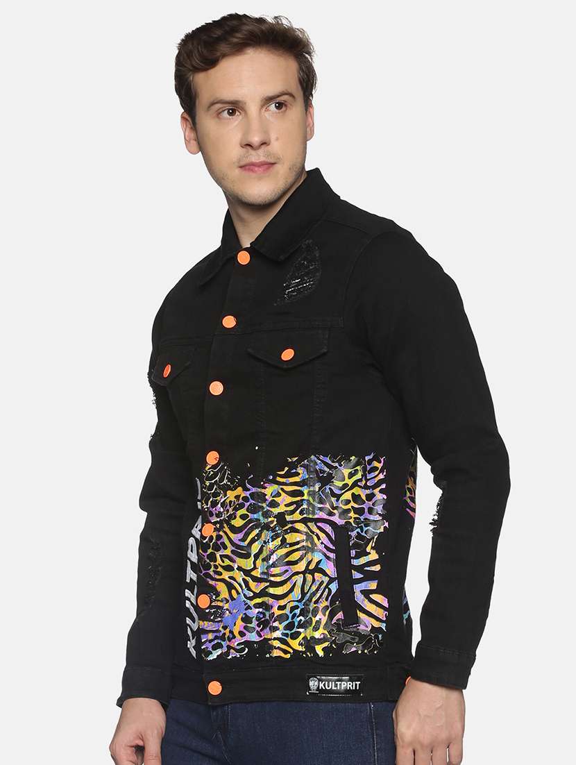 black printed denim jacket - 17915206 - Standard Image - 1
