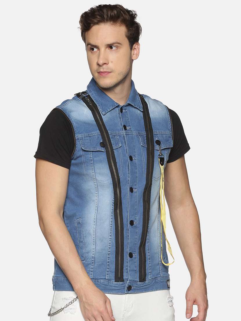 blue taped denim jacket