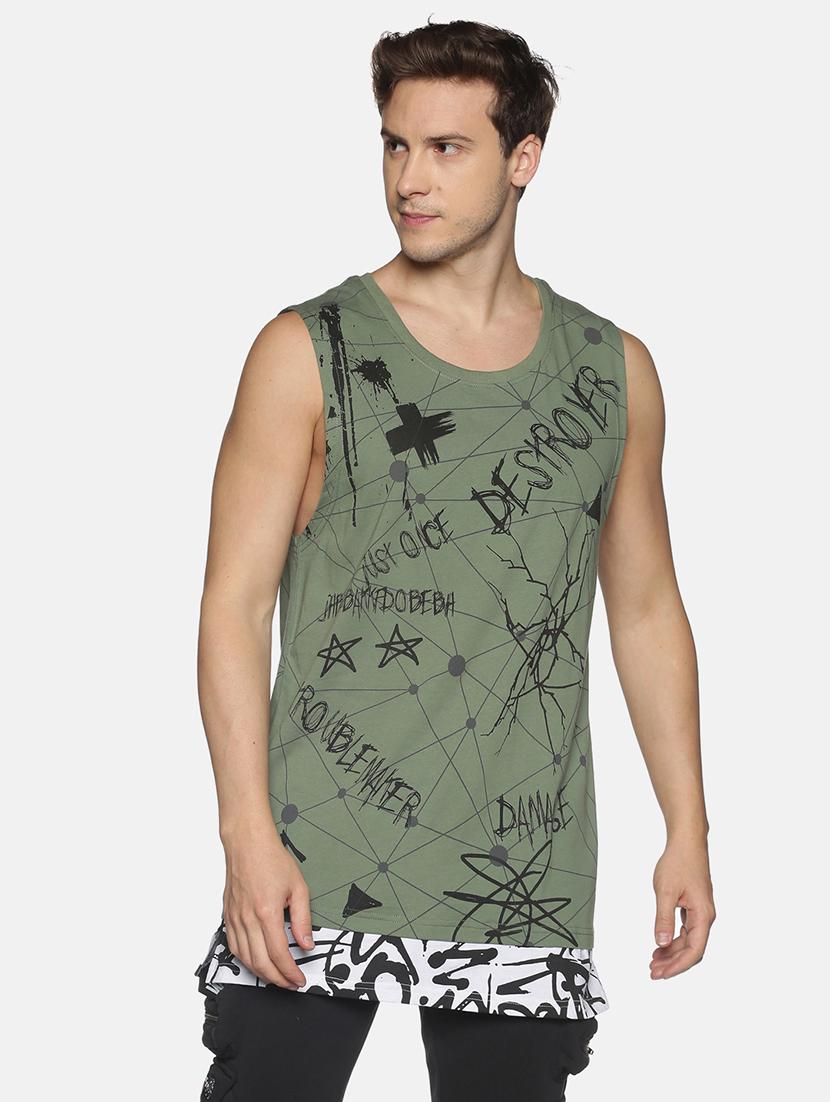 olive green printed vest
