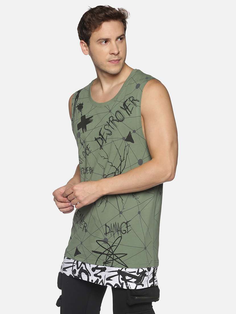 olive green printed vest - 17916601 -  Standard Image - 1