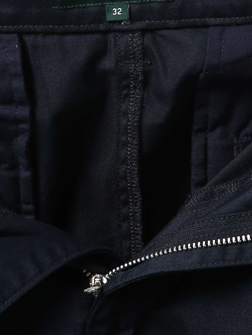 navy blue solid pleated casual trouser - 17916854 - Standard Image - 4