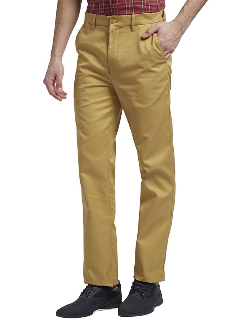 khaki solid flat front casual trouser - 17916870 -  Standard Image - 1