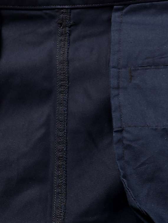 navy blue solid flat front casual trouser - 17916875 - Standard Image - 4