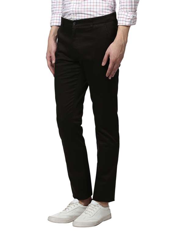 olive green solid flat front casual trouser - 17916920 - Standard Image - 1