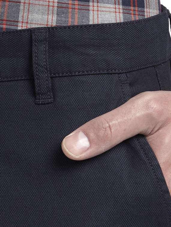 navy blue textured flat front casual trouser - 17916926 - Standard Image - 4