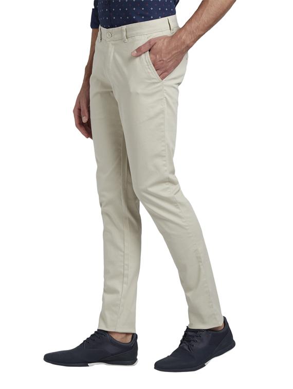 off white textured flat front casual trouser - 17916931 - Standard Image - 1