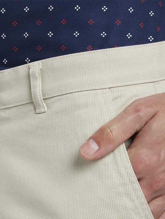 off white textured flat front casual trouser - 17916931 - Standard Image - 4