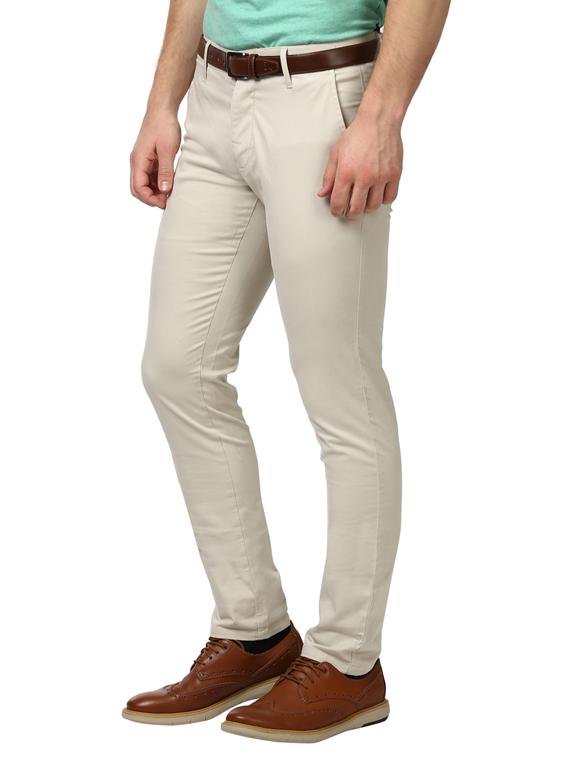 cream solid flat front casual trouser - 17916943 - Standard Image - 1