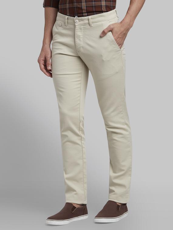 cream solid flat front casual trouser - 17916964 - Standard Image - 1