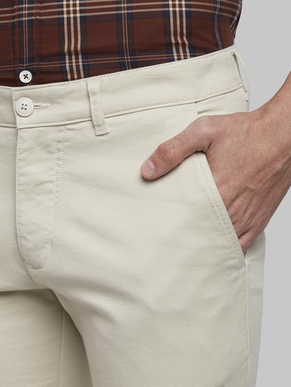 cream solid flat front casual trouser - 17916964 - Standard Image - 4
