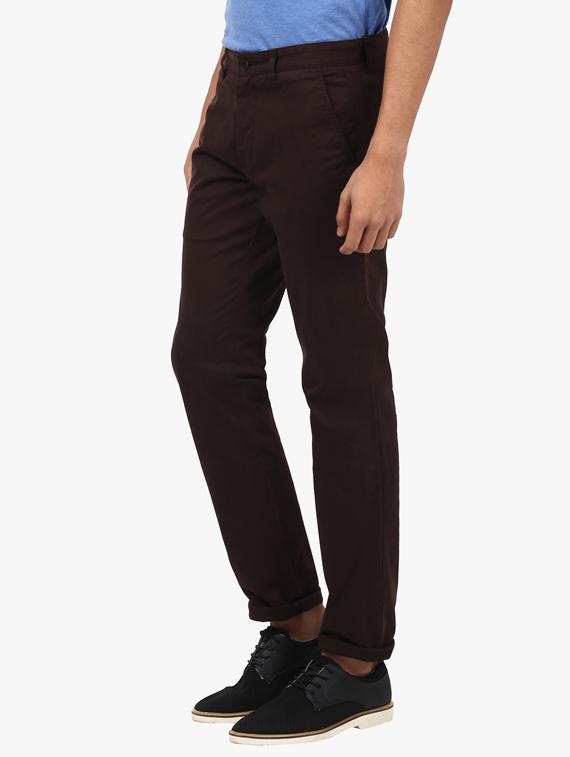 brown solid flat front casual trouser - 17916972 -  Standard Image - 1