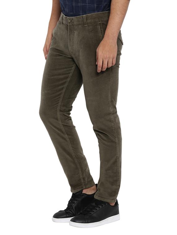 olive solid flat front casual trouser - 17916974 - Standard Image - 1