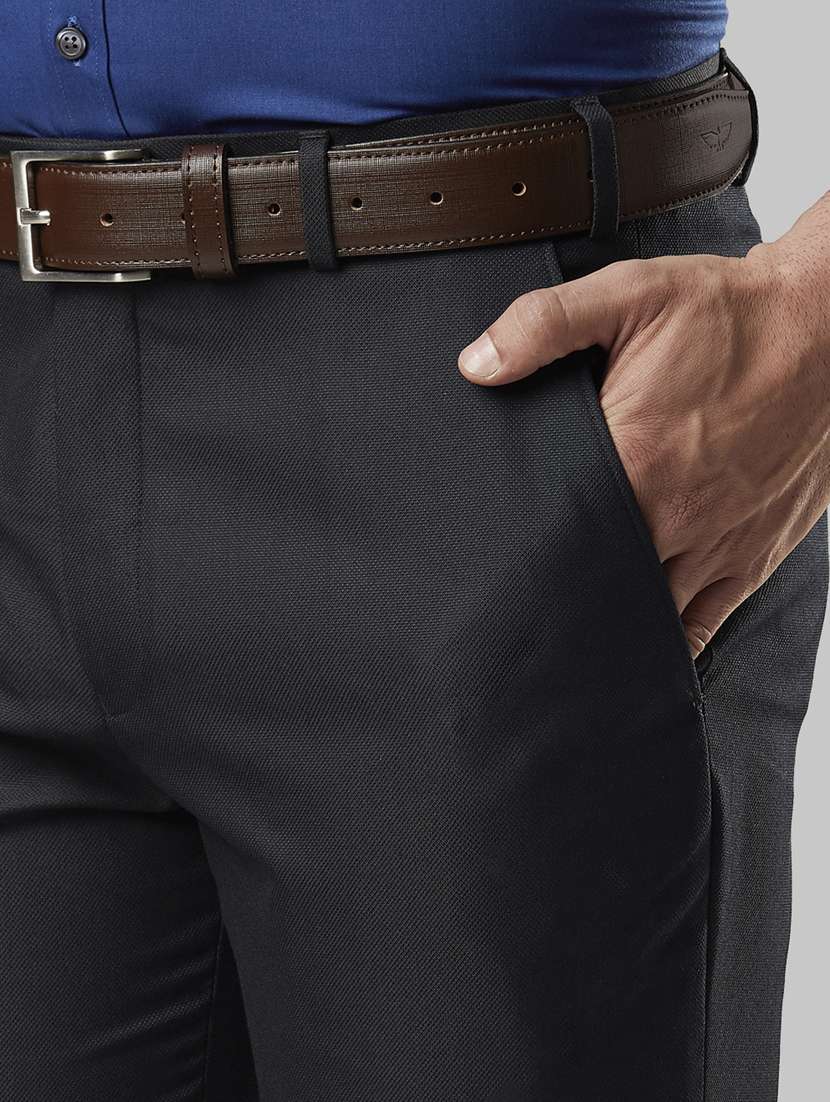 dark blue textured flat front formal trouser - 17917006 -  Standard Image - 4