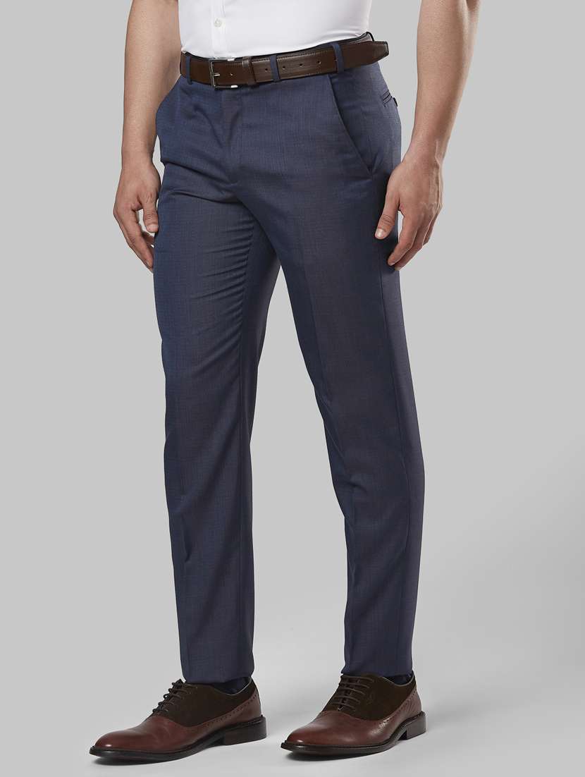 blue solid flat front formal trouser - 17917025 -  Standard Image - 1