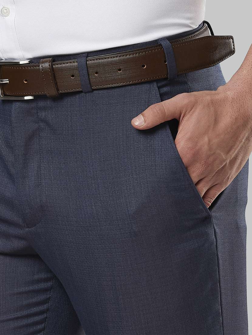 blue solid flat front formal trouser - 17917025 -  Standard Image - 4