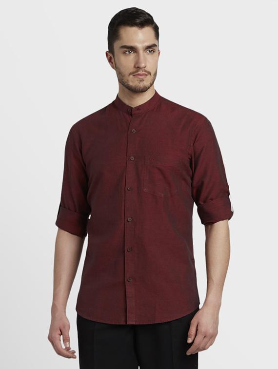 maroon solid casual shirt - 17917105 - Standard Image - 1