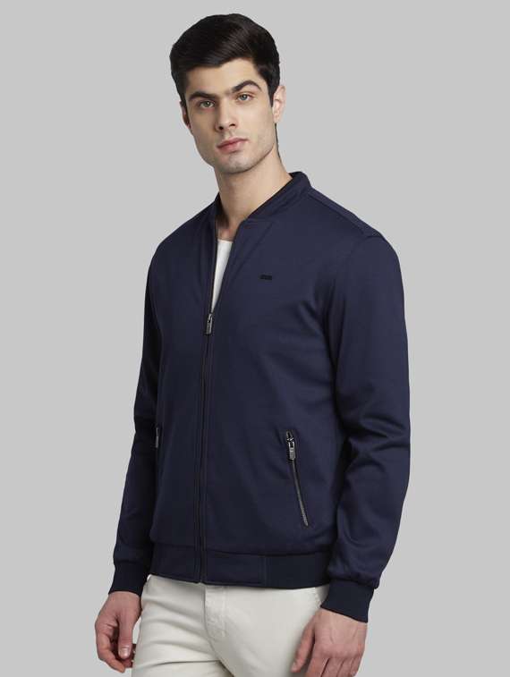 navy blue solid casual jacket - 17917411 -  Standard Image - 1