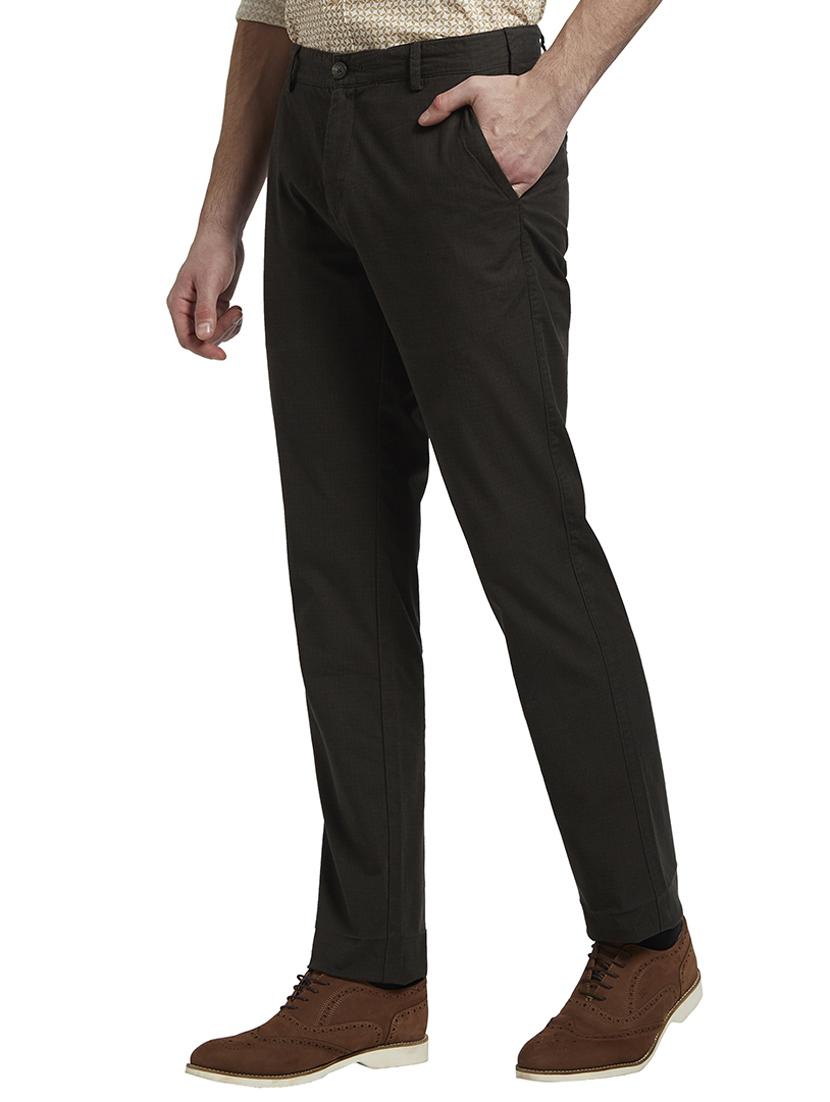 olive green textured flat front casual trouser - 17917421 - Standard Image - 1